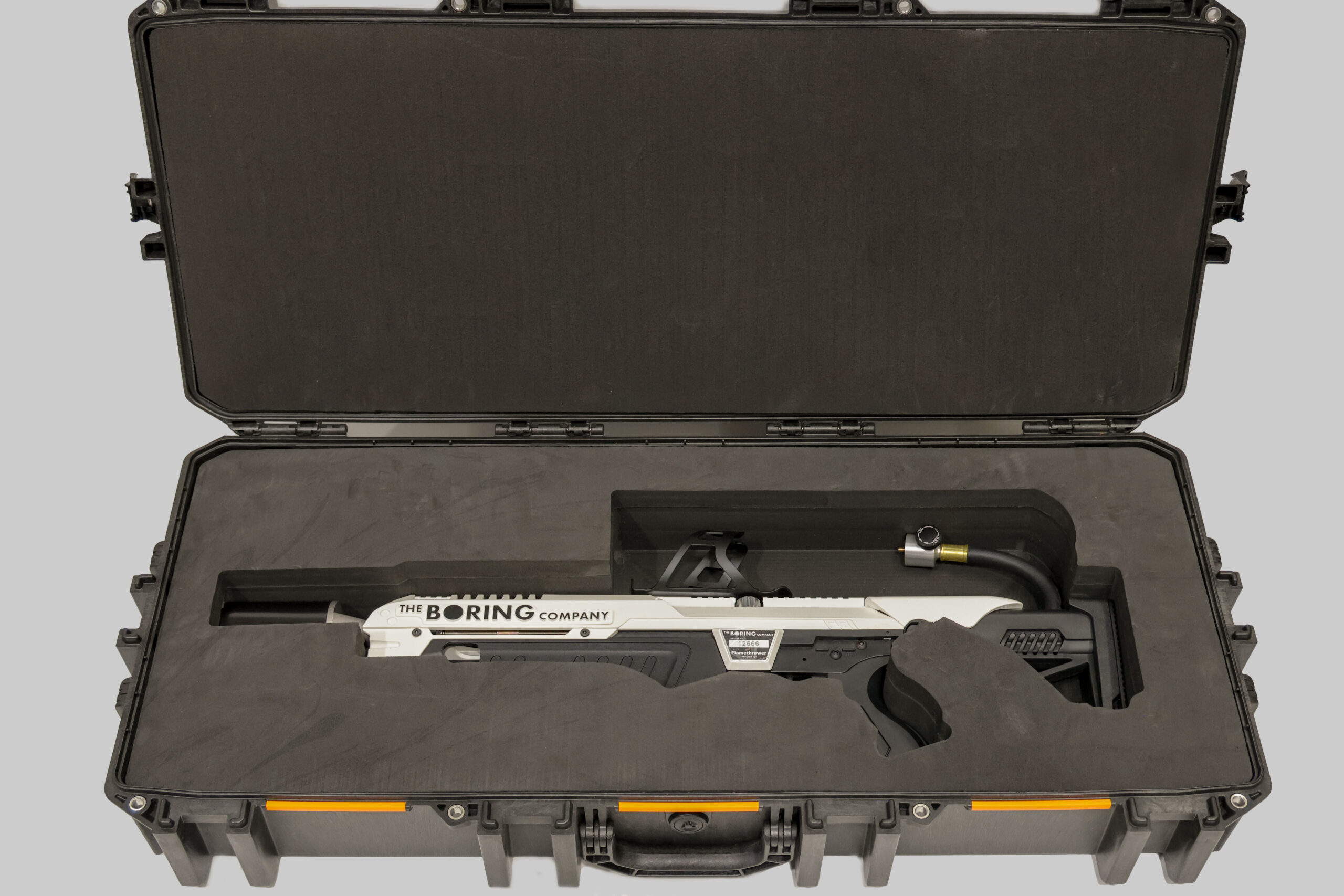 Pelican Case with custom foam cut for The Boring Company flamethrower